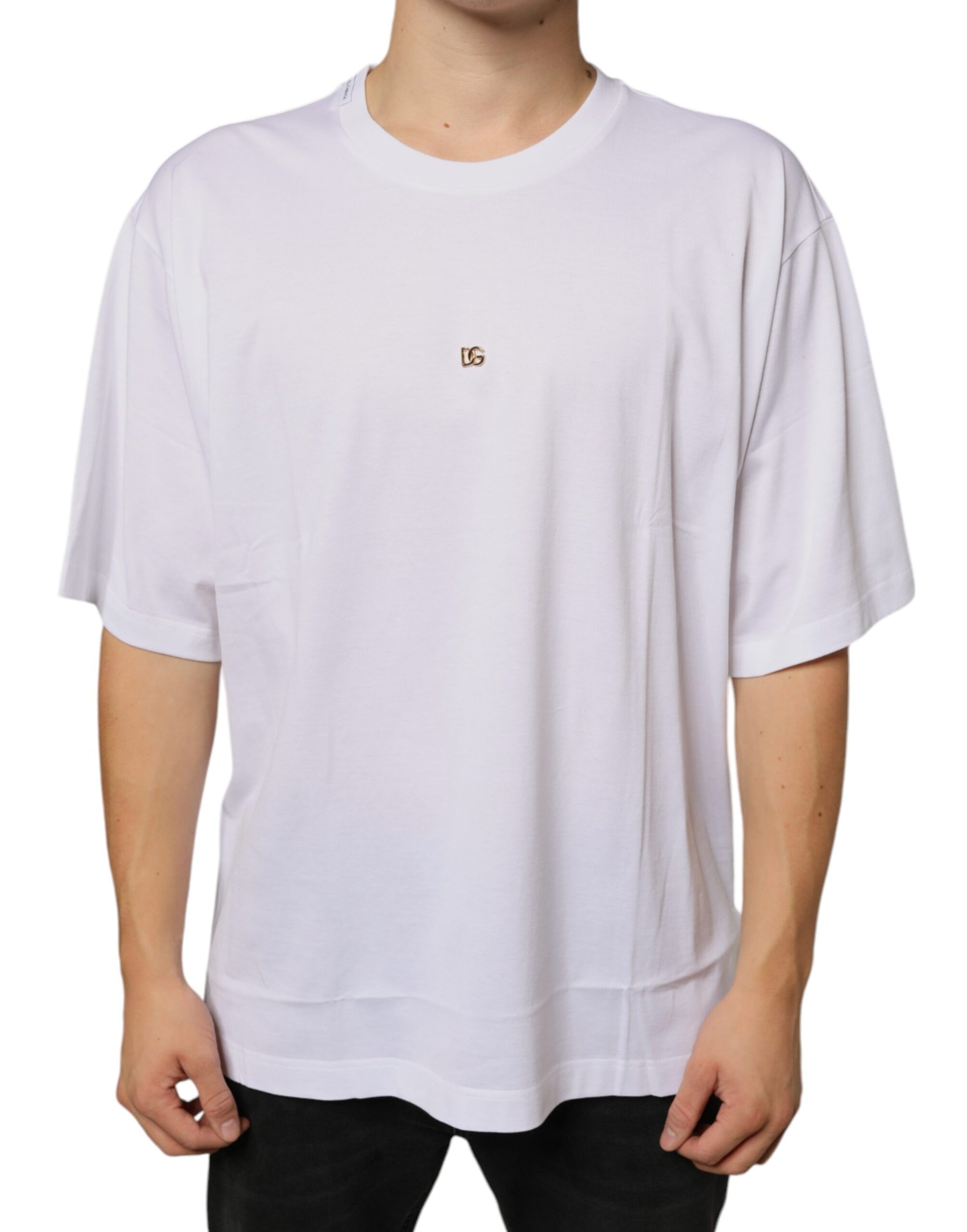 Dolce & Gabbana White Metal DG Logo Cotton Short Sleeves T-shirt by Dolce & Gabbana