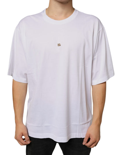 Dolce & Gabbana White Metal DG Logo Cotton Short Sleeves T-shirt by Dolce & Gabbana