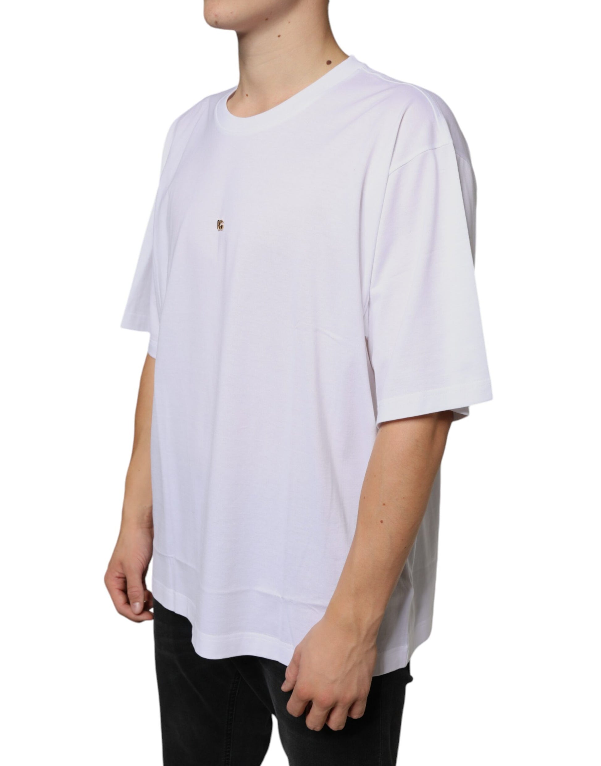 Dolce & Gabbana White Metal DG Logo Cotton Short Sleeves T-shirt by Dolce & Gabbana
