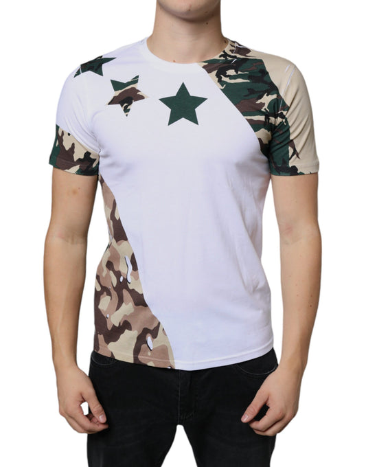 Dolce & Gabbana White Camouflage Stars Crew Neck T-shirt by Dolce & Gabbana