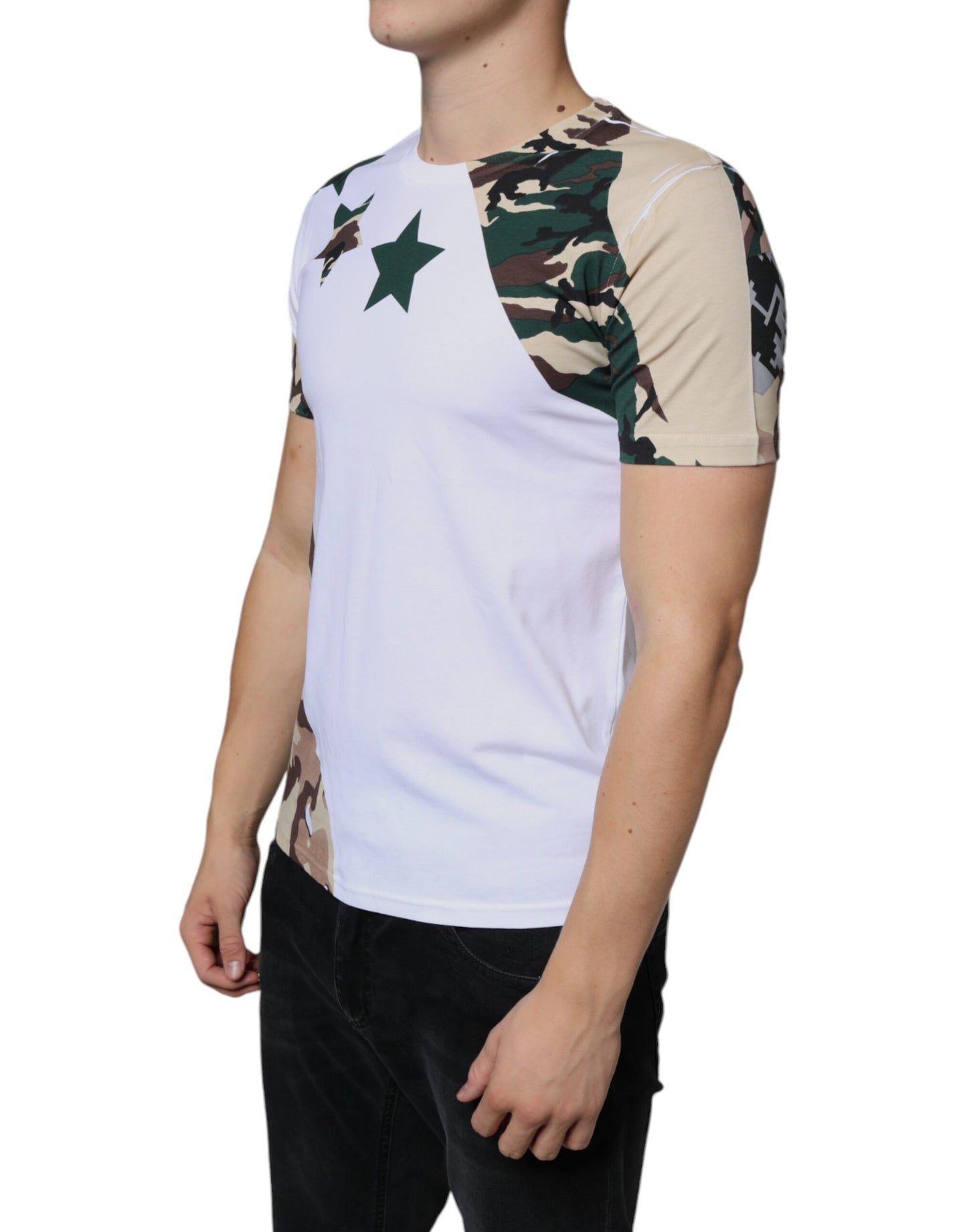 Dolce & Gabbana White Camouflage Stars Crew Neck T-shirt by Dolce & Gabbana
