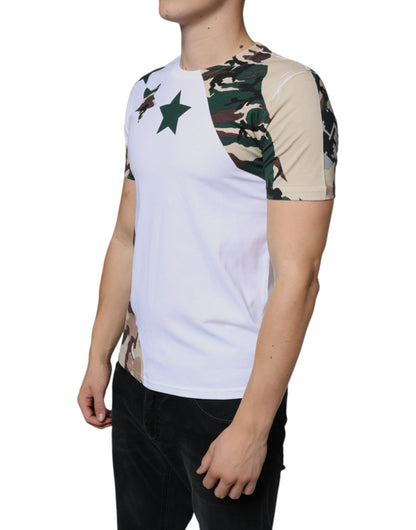 Dolce & Gabbana White Camouflage Stars Crew Neck T-shirt by Dolce & Gabbana