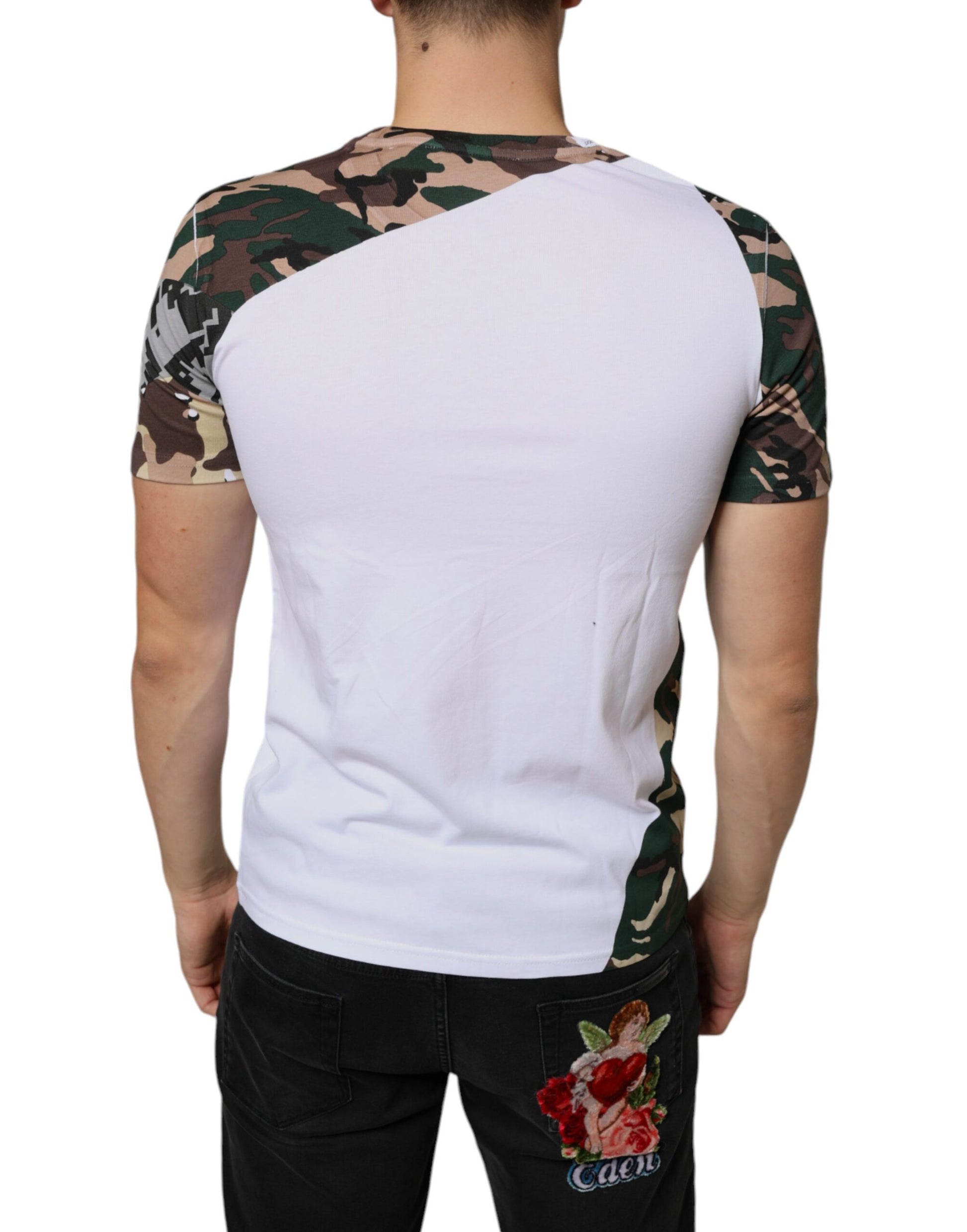Dolce & Gabbana White Camouflage Stars Crew Neck T-shirt by Dolce & Gabbana