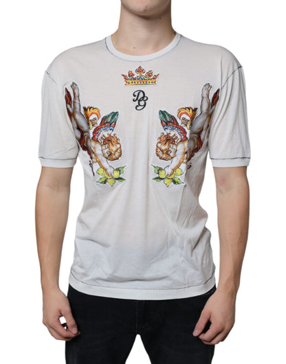 Dolce & Gabbana White Angel Crown Print Crew Neck T-shirt by Dolce & Gabbana
