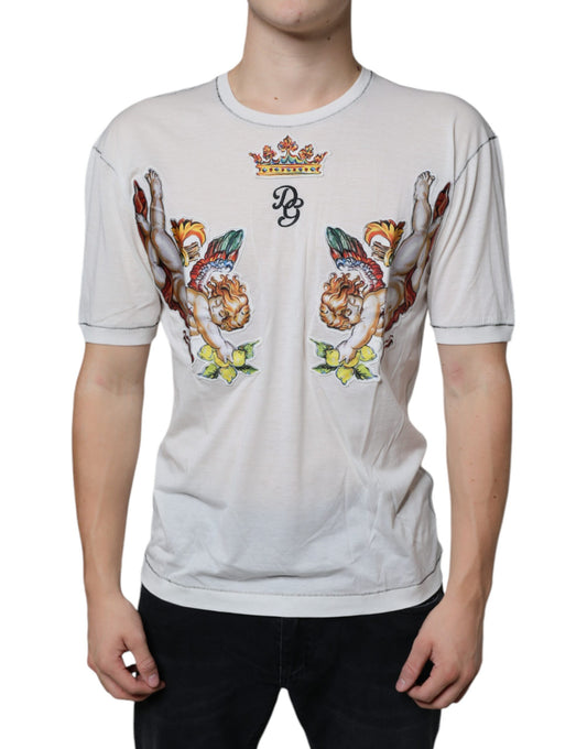 Dolce & Gabbana White Angel Crown Print Crew Neck T-shirt by Dolce & Gabbana