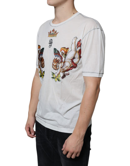 Dolce & Gabbana White Angel Crown Print Crew Neck T-shirt by Dolce & Gabbana