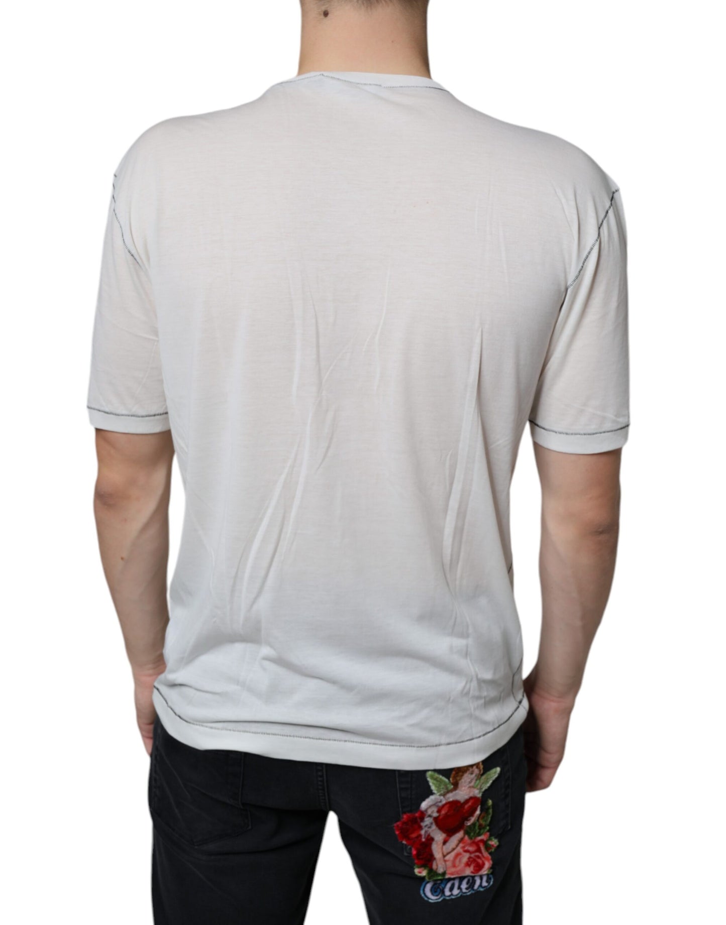 Dolce & Gabbana White Angel Crown Print Crew Neck T-shirt by Dolce & Gabbana