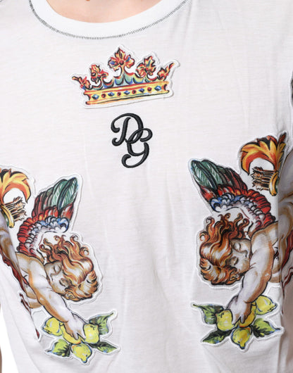 Dolce & Gabbana White Angel Crown Print Crew Neck T-shirt by Dolce & Gabbana