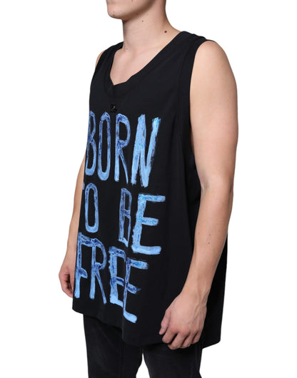 Dolce & Gabbana Black Cotton Born To Be Free Sleeveless T-shirt by Dolce & Gabbana
