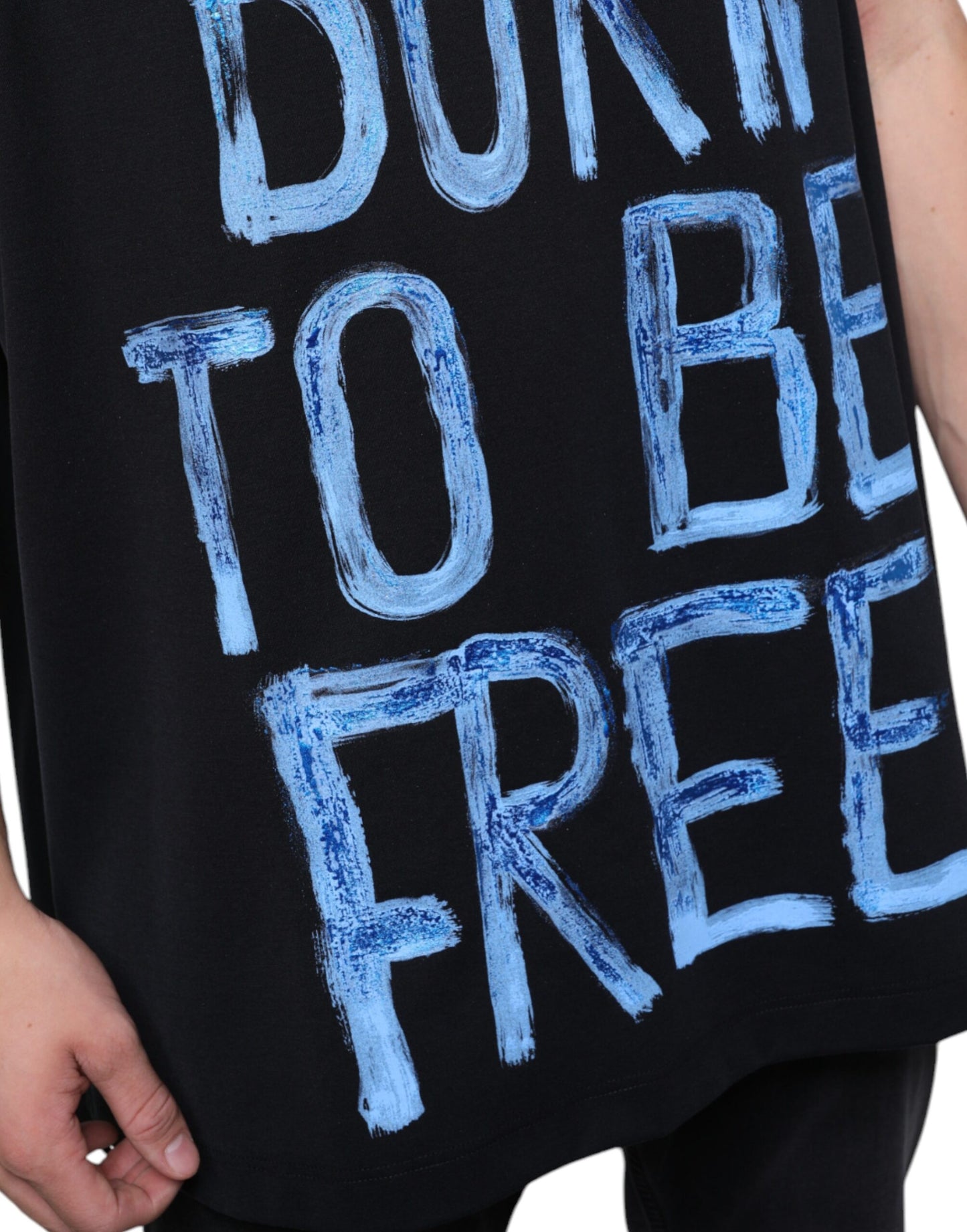 Dolce & Gabbana Black Cotton Born To Be Free Sleeveless T-shirt by Dolce & Gabbana