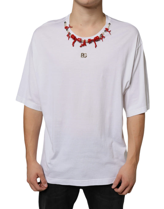 Dolce & Gabbana White Cotton Necklace Embellished T-shirt by Dolce & Gabbana