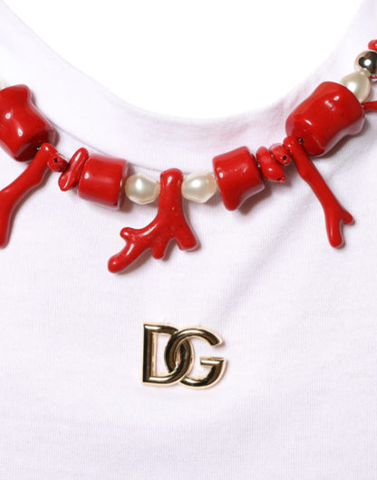 Dolce & Gabbana White Cotton Necklace Embellished T-shirt by Dolce & Gabbana