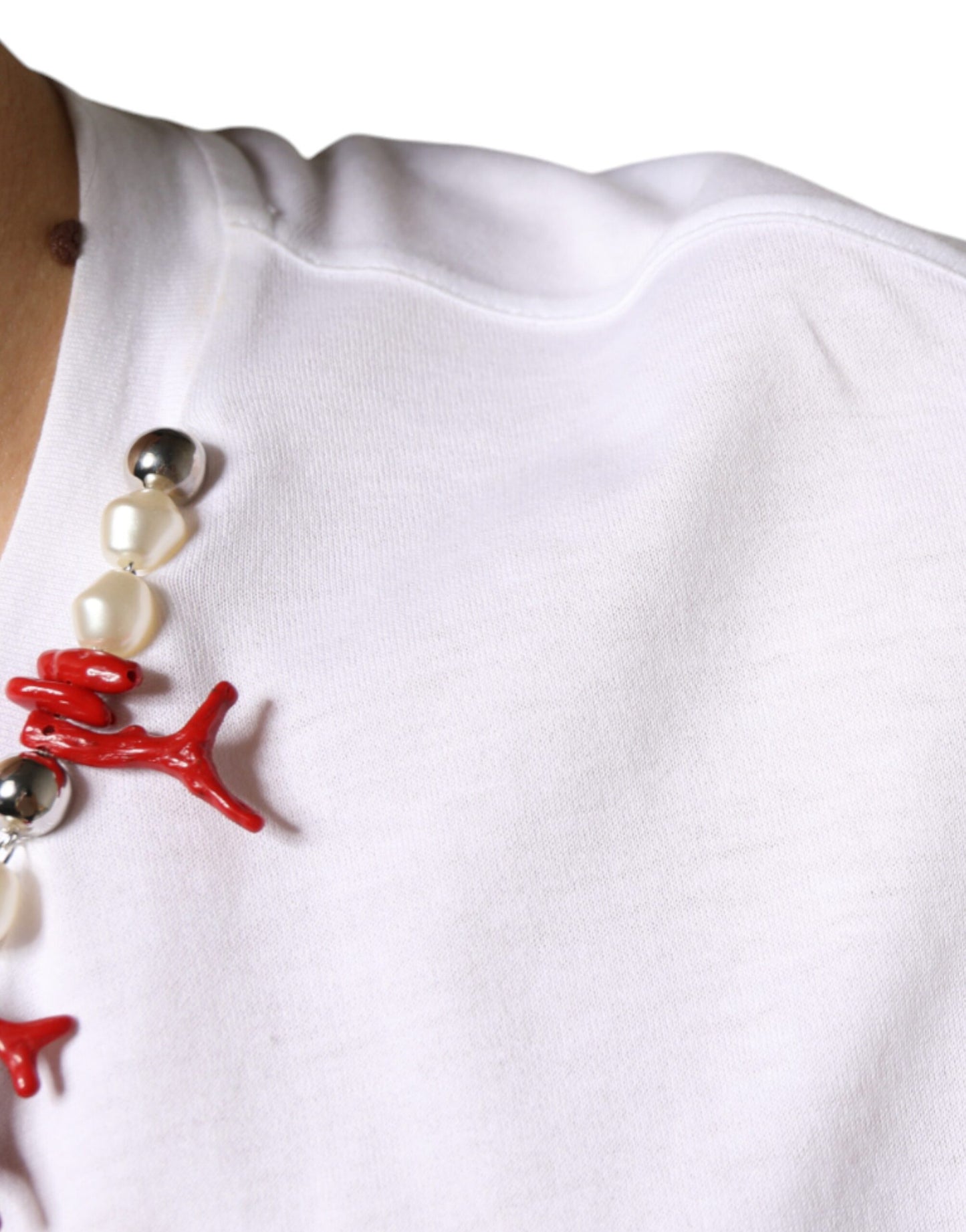 Dolce & Gabbana White Cotton Necklace Embellished T-shirt by Dolce & Gabbana