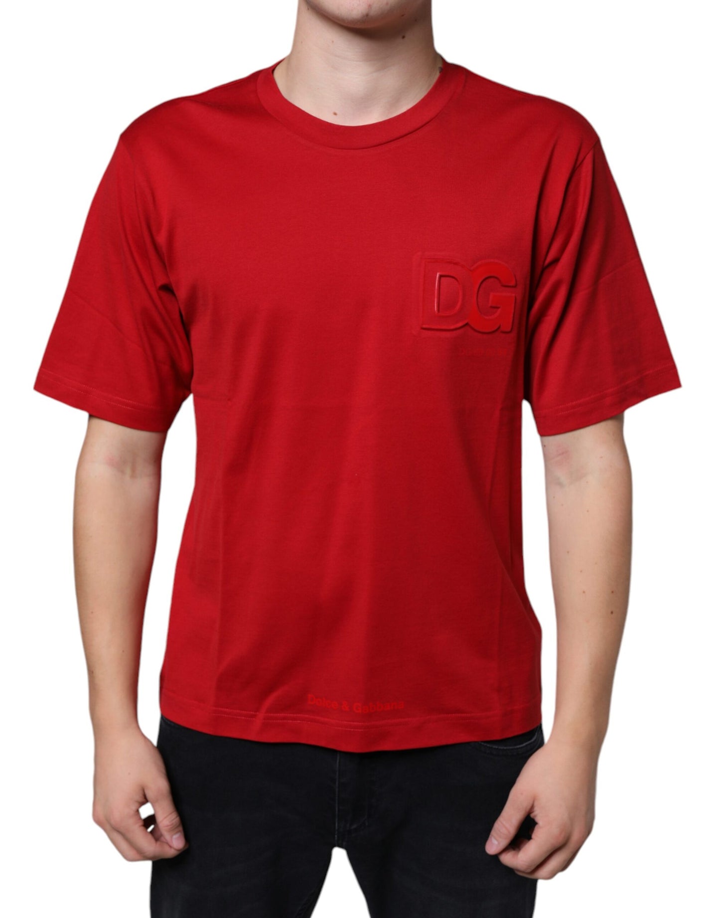 Dolce & Gabbana Red Cotton DG Logo Print Crew Neck T-shirt by Dolce & Gabbana