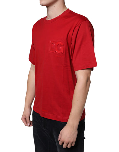 Dolce & Gabbana Red Cotton DG Logo Print Crew Neck T-shirt by Dolce & Gabbana