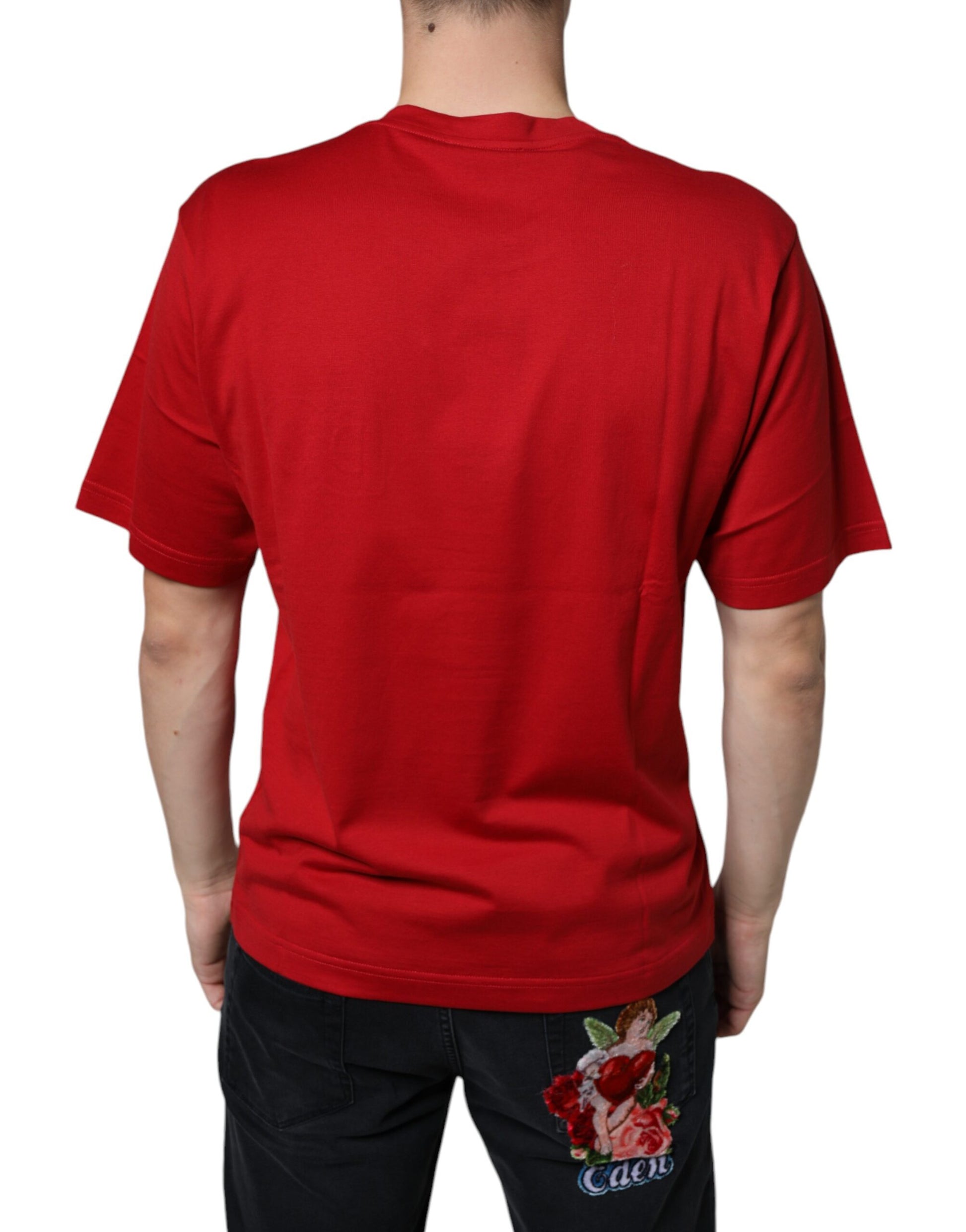 Dolce & Gabbana Red Cotton DG Logo Print Crew Neck T-shirt by Dolce & Gabbana