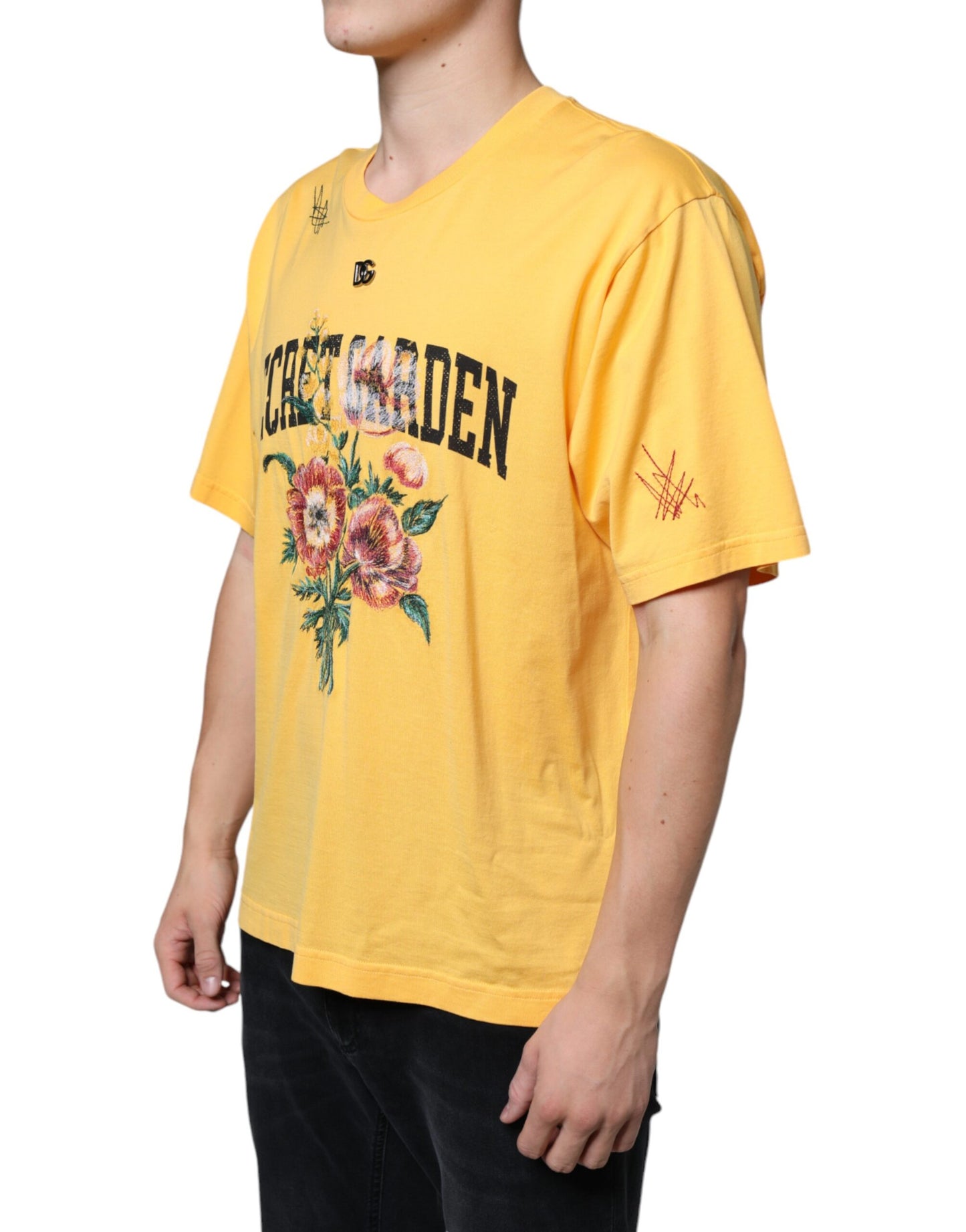 Dolce & Gabbana Yellow Secret Graden Floral Cotton Crew Neck T-shirt by Dolce & Gabbana