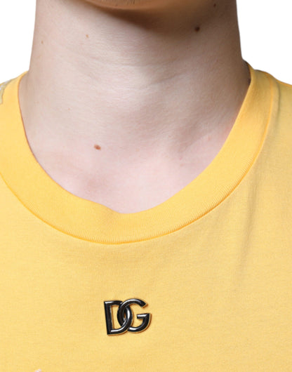 Dolce & Gabbana Yellow Secret Graden Floral Cotton Crew Neck T-shirt by Dolce & Gabbana