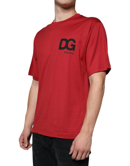 Dolce & Gabbana Red Cotton DG Logo Print Crew Neck T-shirt by Dolce & Gabbana