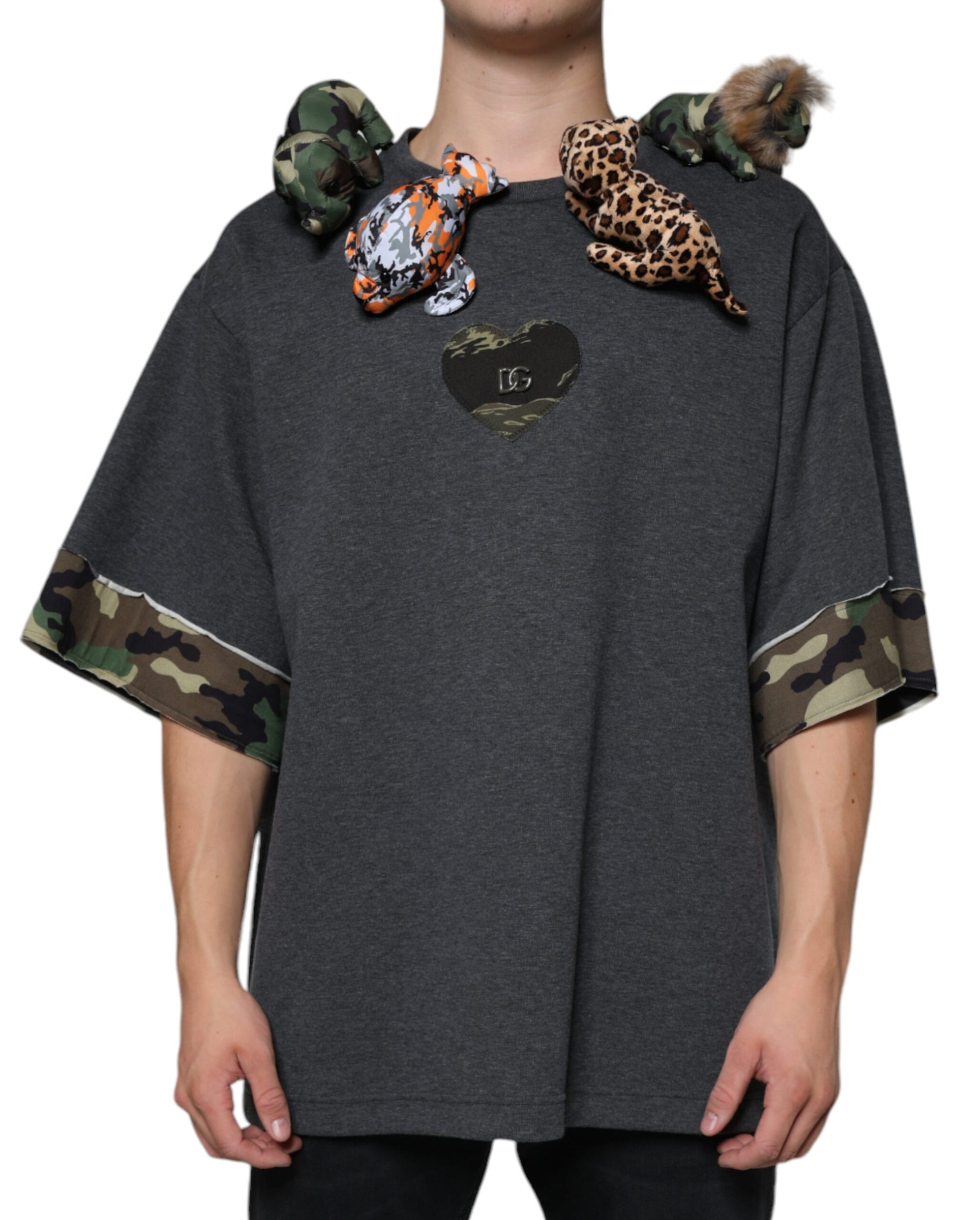 Dolce & Gabbana Gray Camouflage Animal Stuff Cotton T-shirt by Dolce & Gabbana