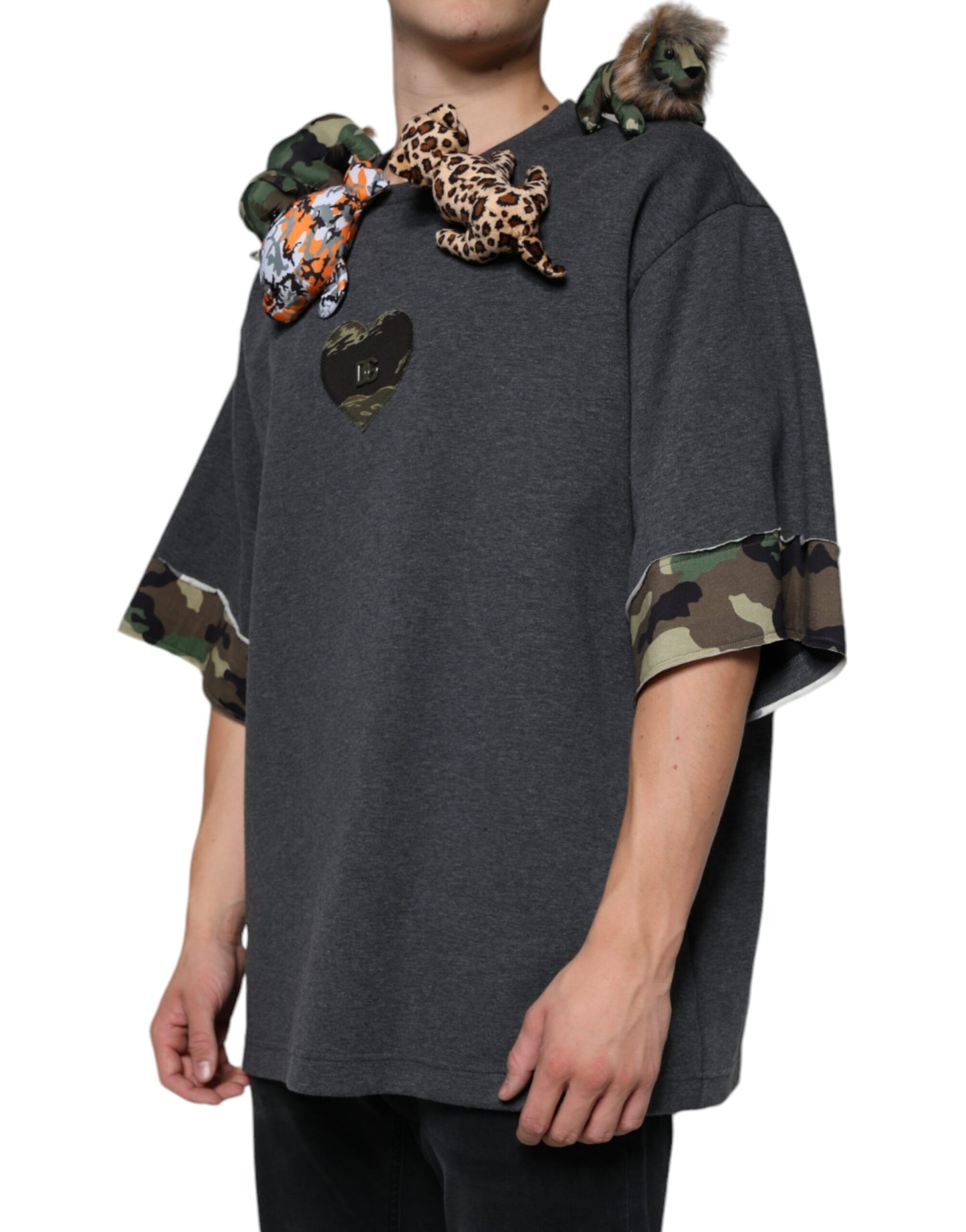Dolce & Gabbana Gray Camouflage Animal Stuff Cotton T-shirt by Dolce & Gabbana