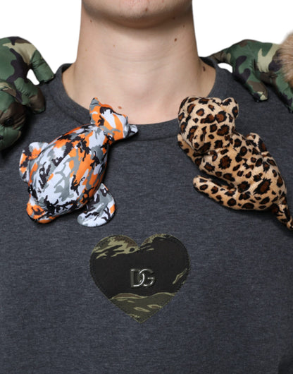 Dolce & Gabbana Gray Camouflage Animal Stuff Cotton T-shirt by Dolce & Gabbana