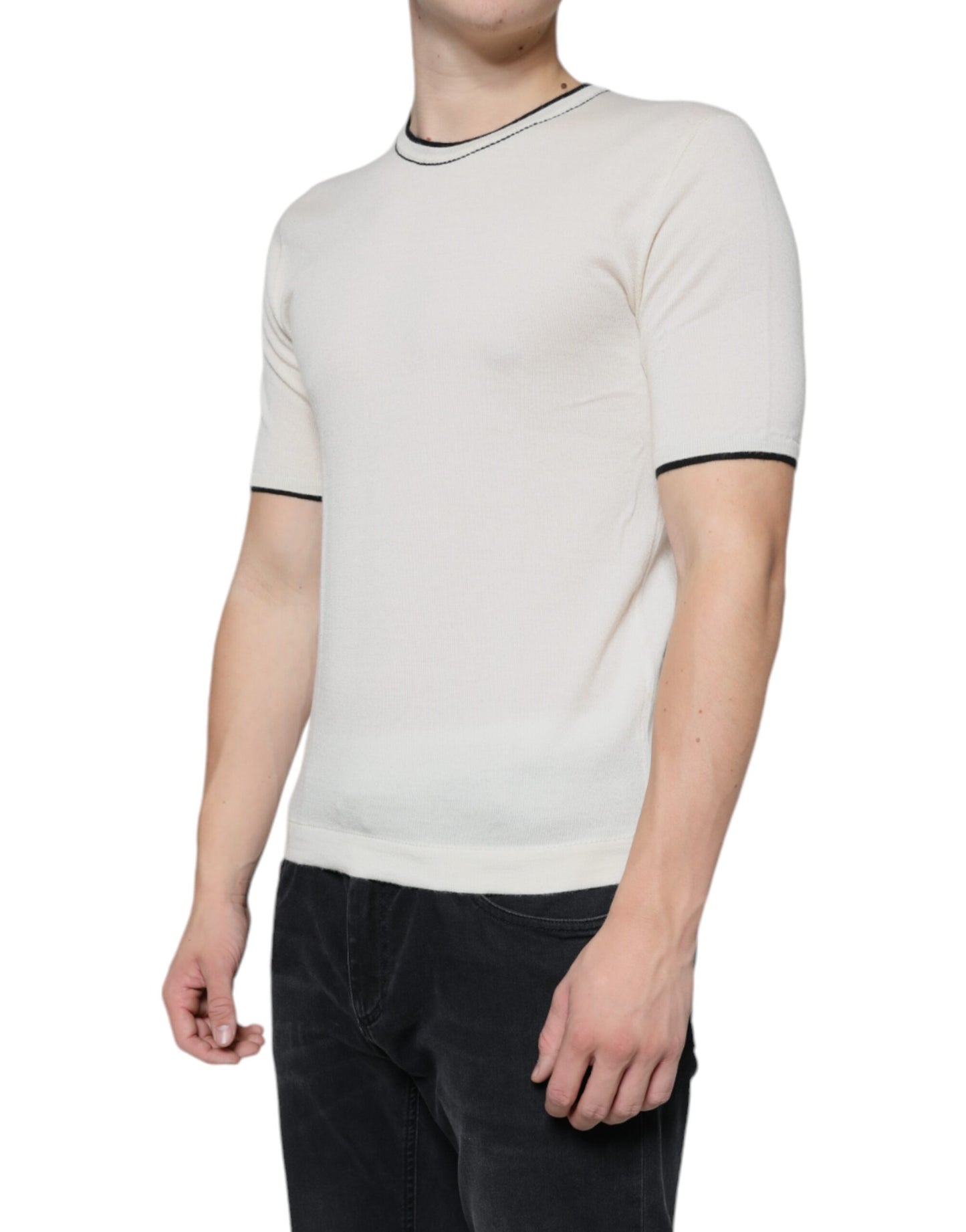 Dolce & Gabbana Off White Cashmere Short Sleeves T-shirt by Dolce & Gabbana