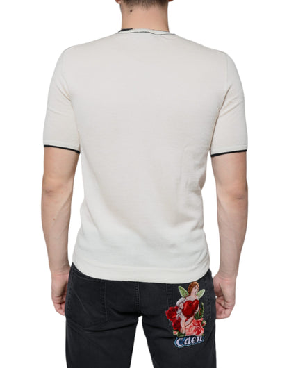 Dolce & Gabbana Off White Cashmere Short Sleeves T-shirt by Dolce & Gabbana
