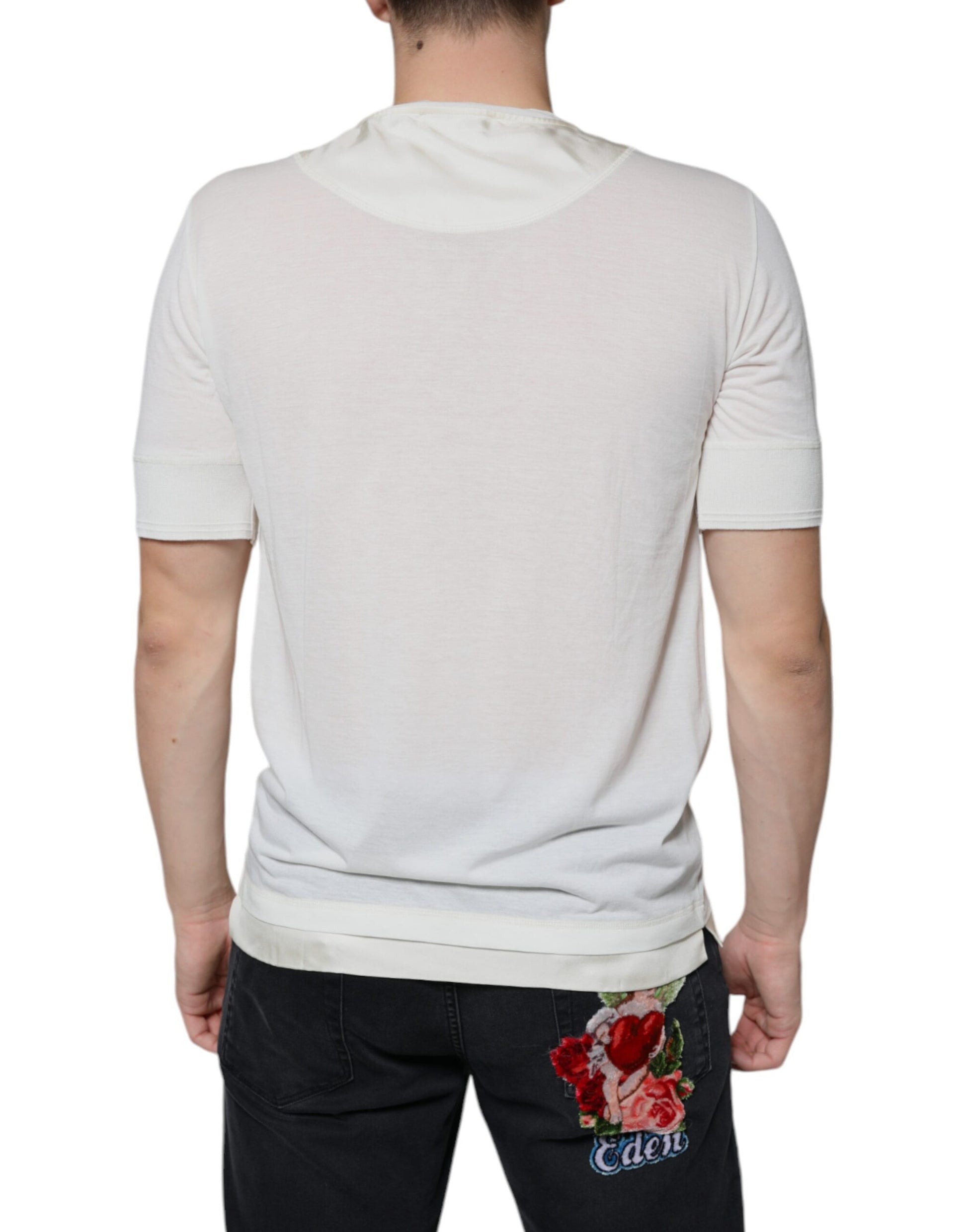 Dolce & Gabbana Off White Cotton Short Sleeves T-shirt by Dolce & Gabbana