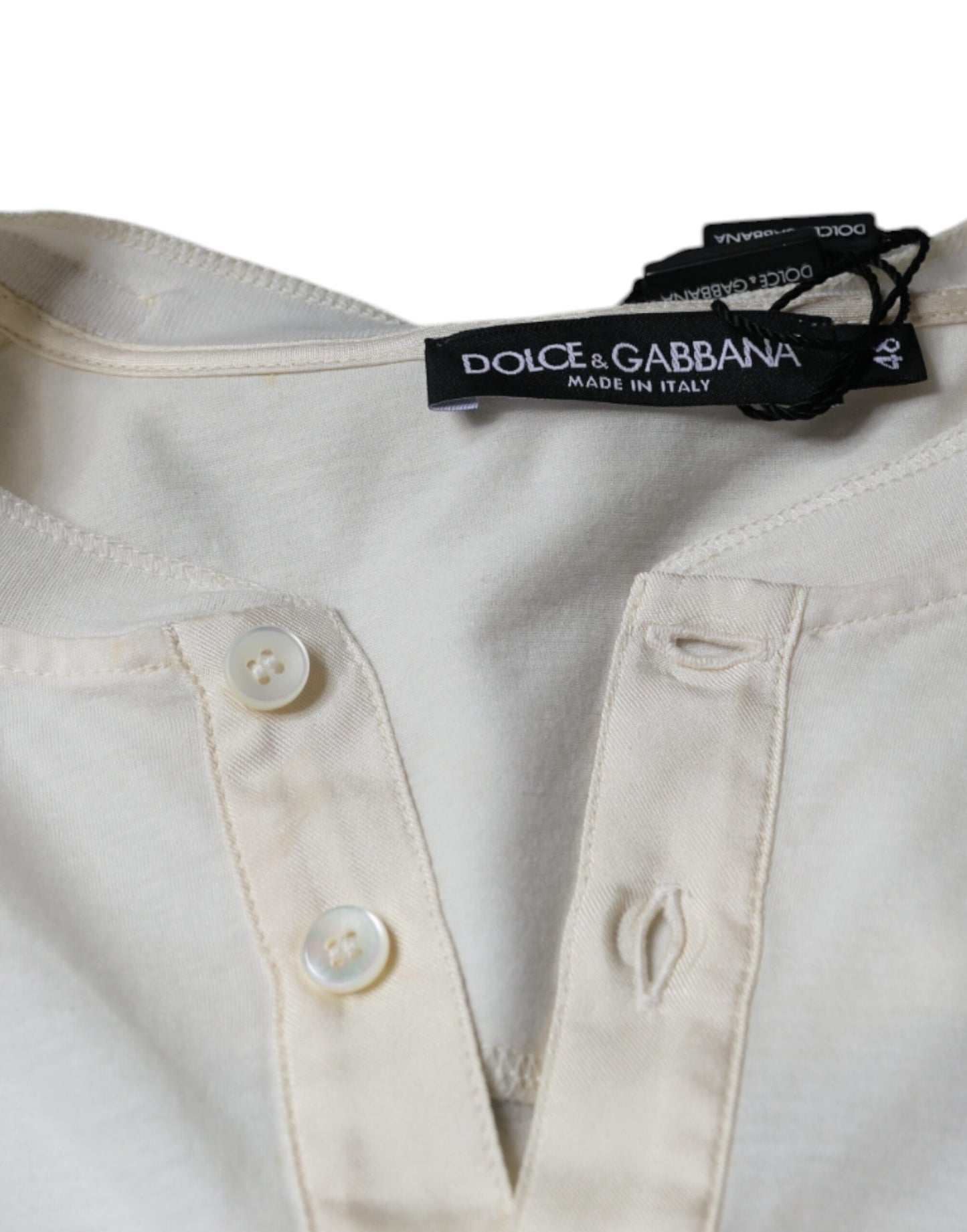 Dolce & Gabbana Off White Cotton Short Sleeves T-shirt by Dolce & Gabbana