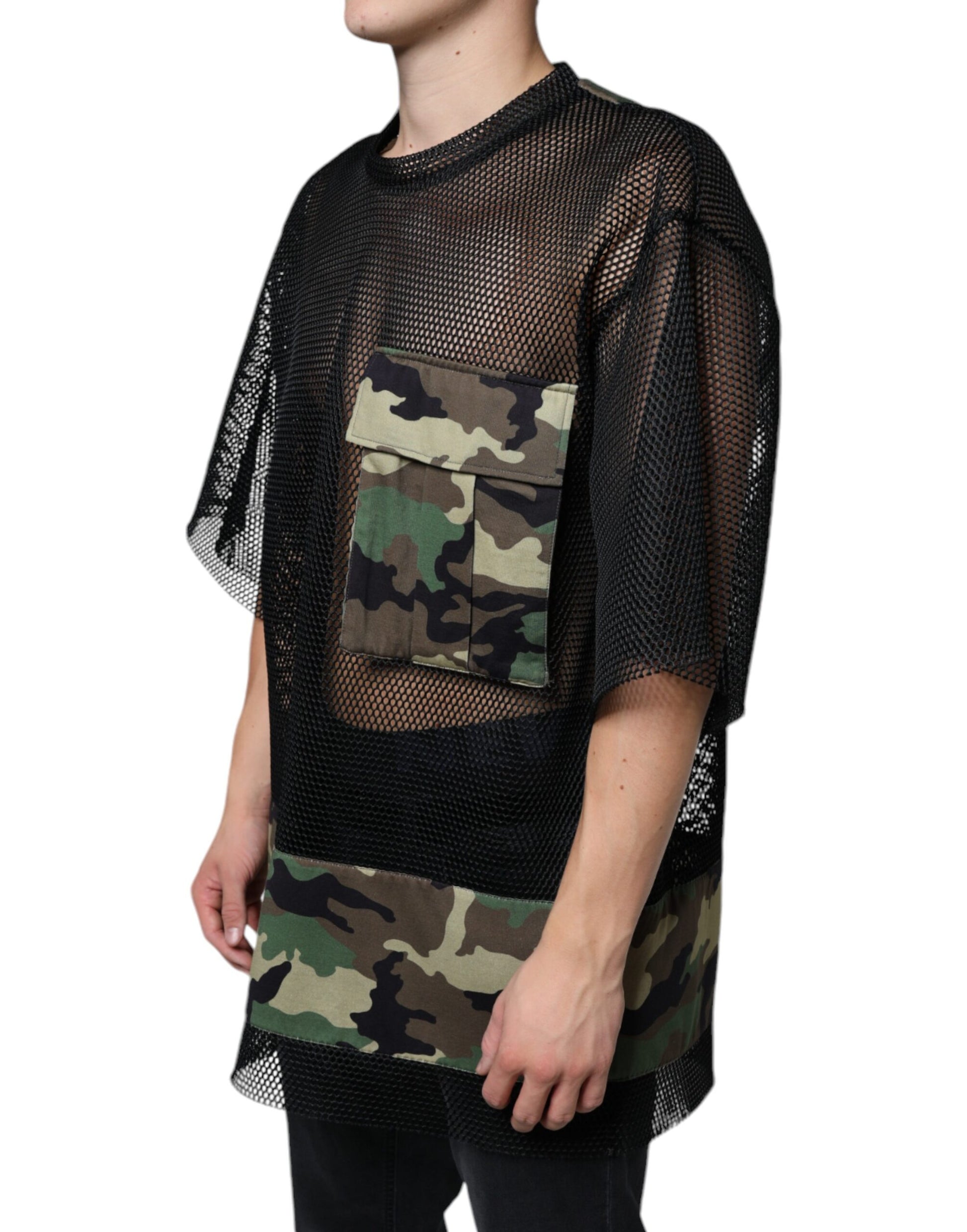Dolce & Gabbana Black Mesh Camouflage Short Sleeves T-shirt by Dolce & Gabbana