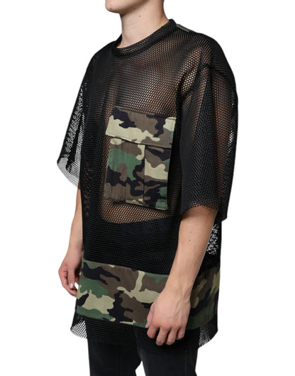 Dolce & Gabbana Black Mesh Camouflage Short Sleeves T-shirt by Dolce & Gabbana