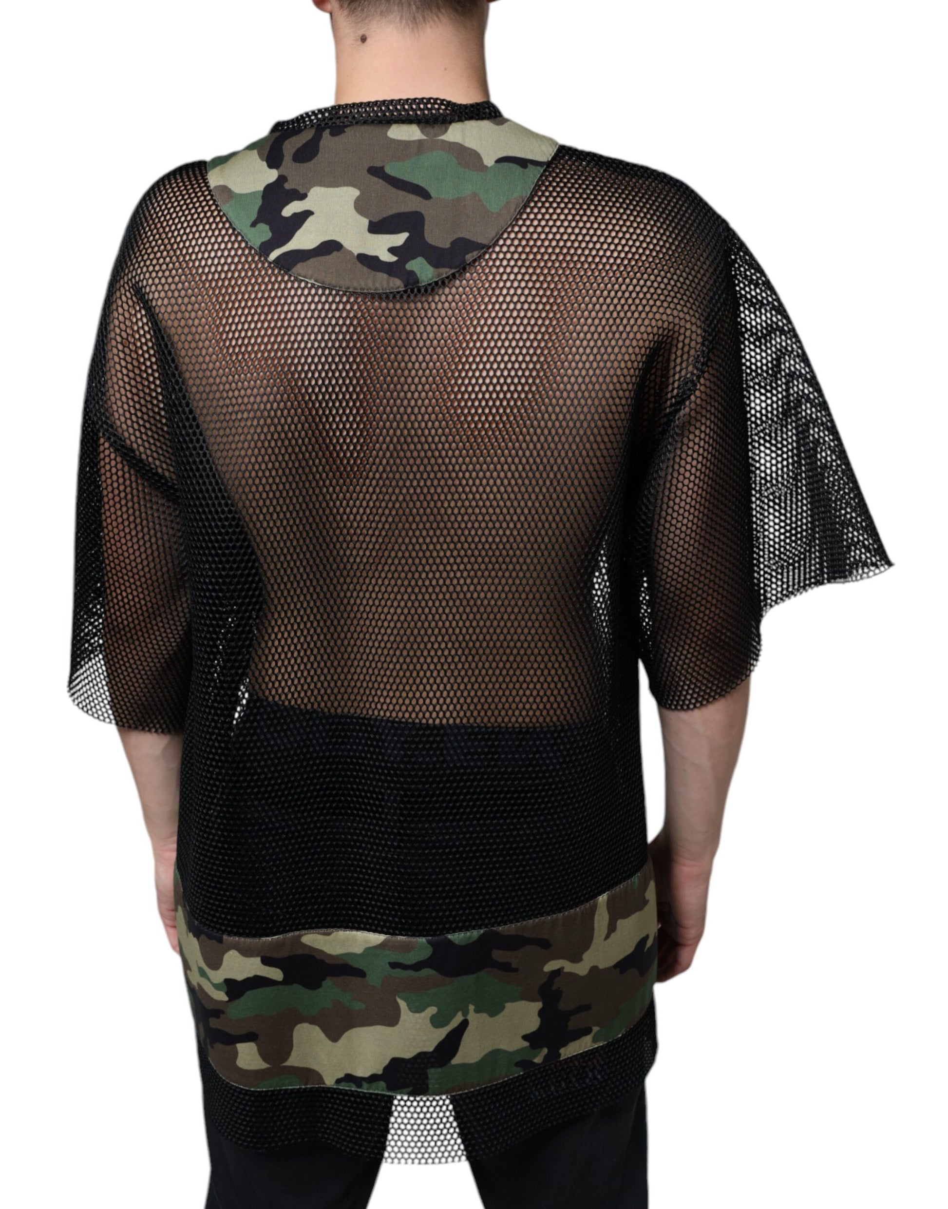 Dolce & Gabbana Black Mesh Camouflage Short Sleeves T-shirt by Dolce & Gabbana