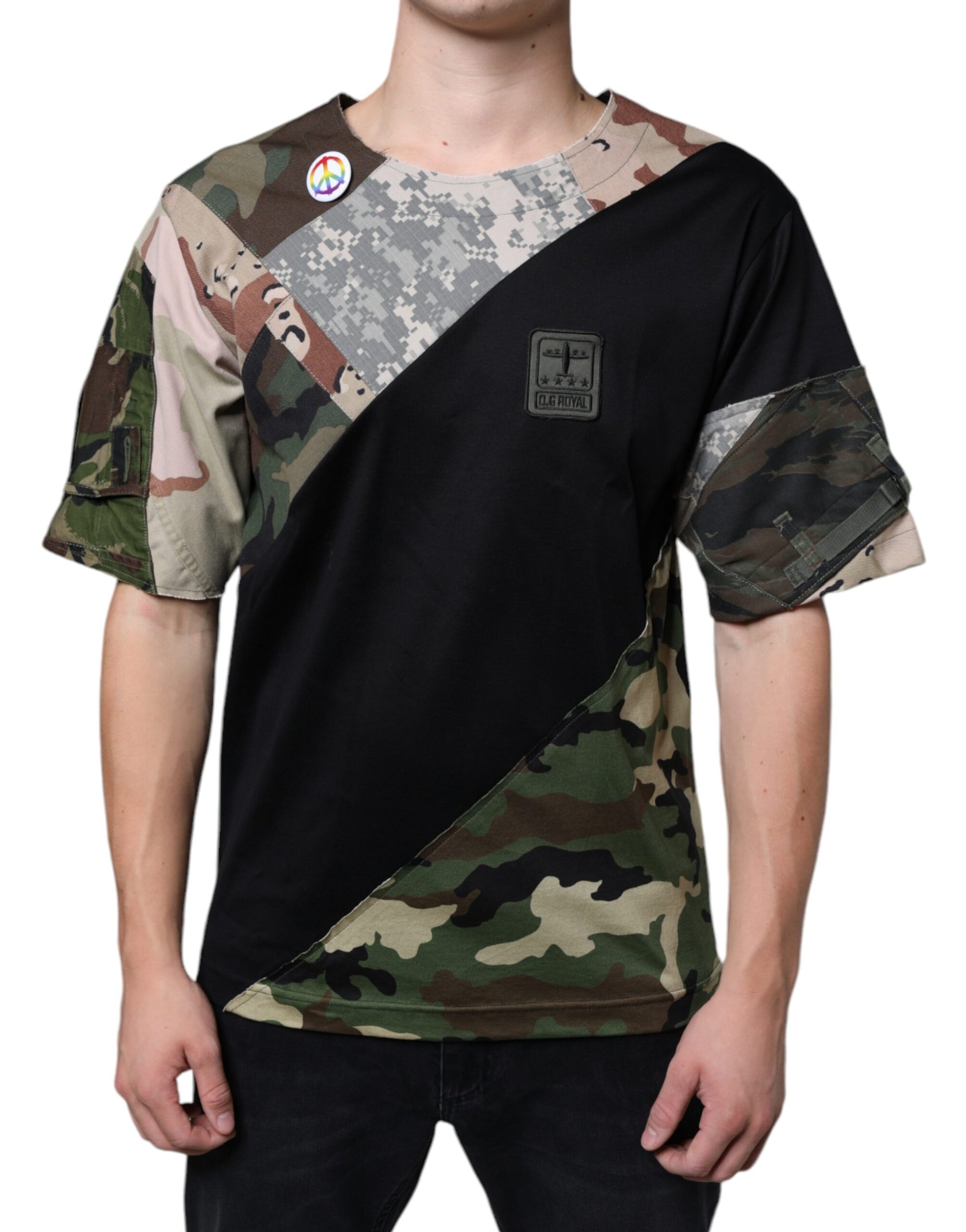 Dolce & Gabbana Multicolor Camouflage Patchwork DG Royal T-shirt by Dolce & Gabbana
