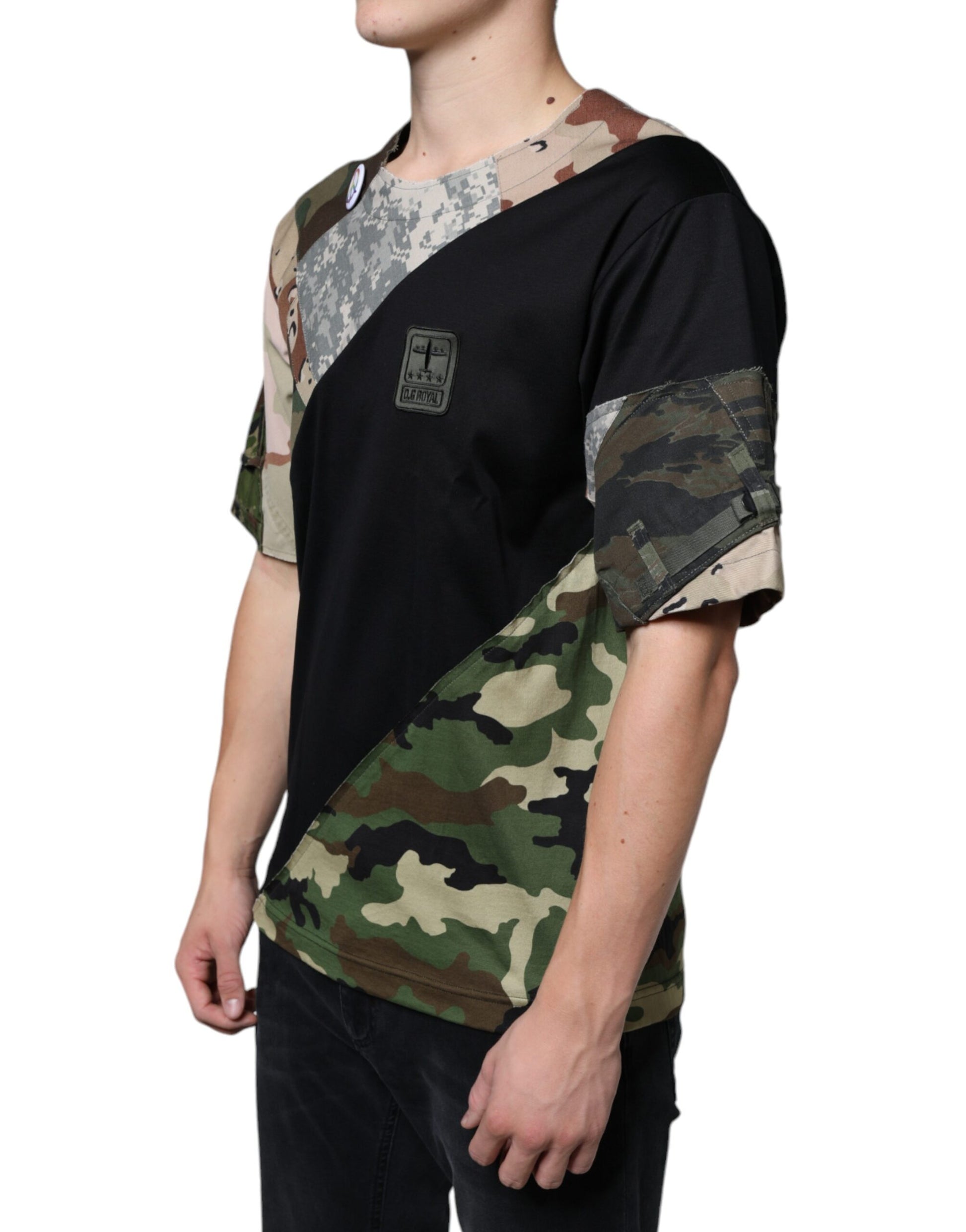 Dolce & Gabbana Multicolor Camouflage Patchwork DG Royal T-shirt by Dolce & Gabbana