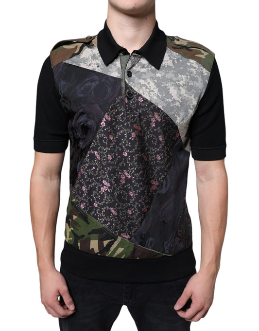 Dolce & Gabbana Multicolor Camouflage Patchwork Silk Polo T-shirt by Dolce & Gabbana