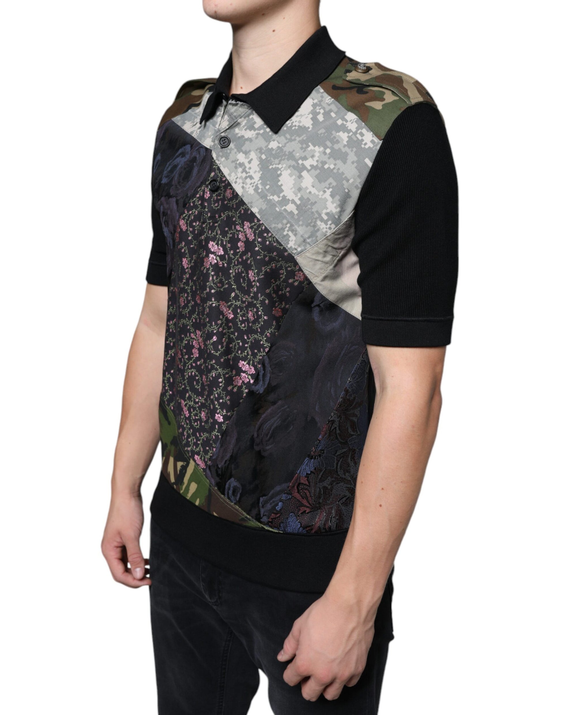 Dolce & Gabbana Multicolor Camouflage Patchwork Silk Polo T-shirt by Dolce & Gabbana