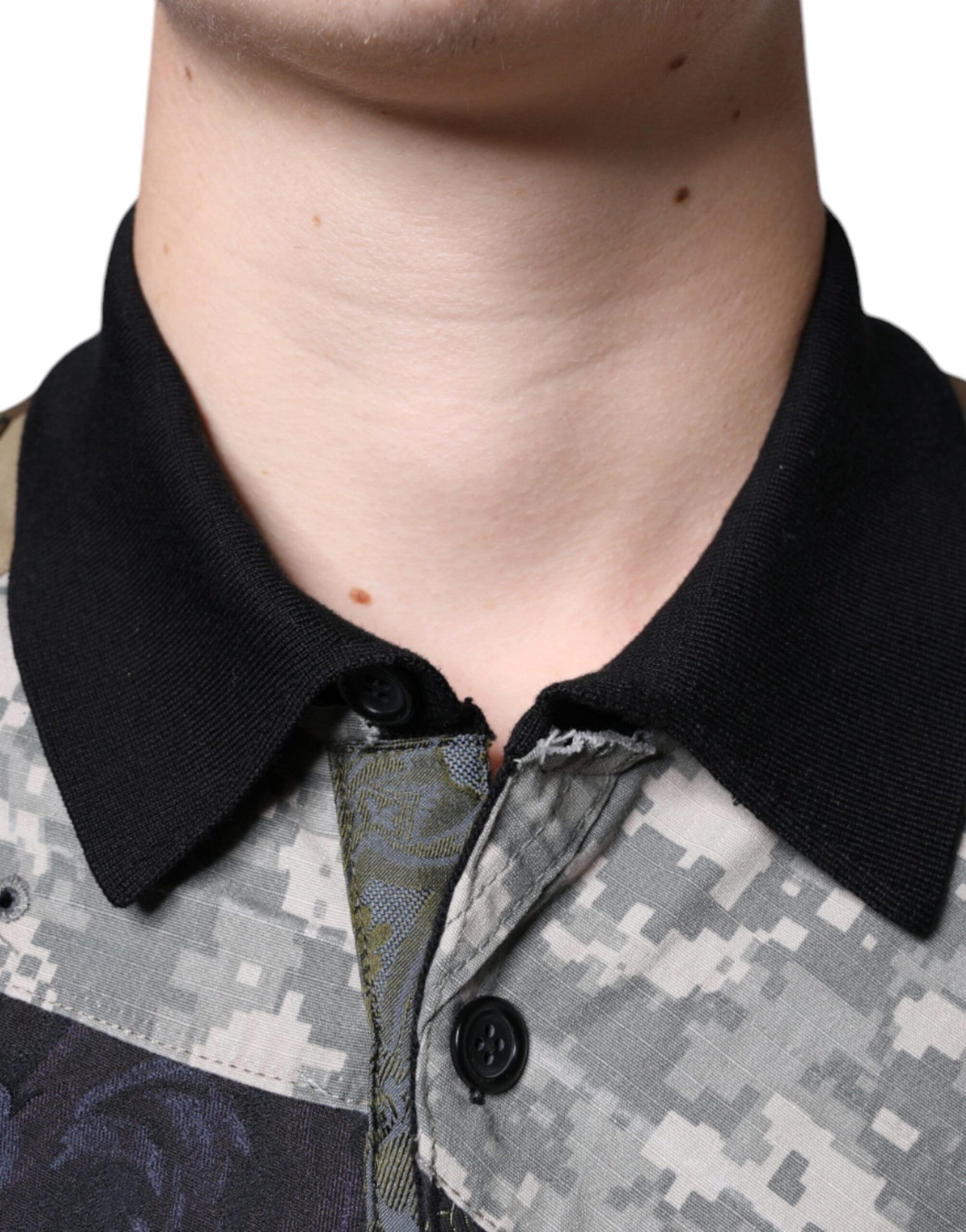 Dolce & Gabbana Multicolor Camouflage Patchwork Silk Polo T-shirt by Dolce & Gabbana