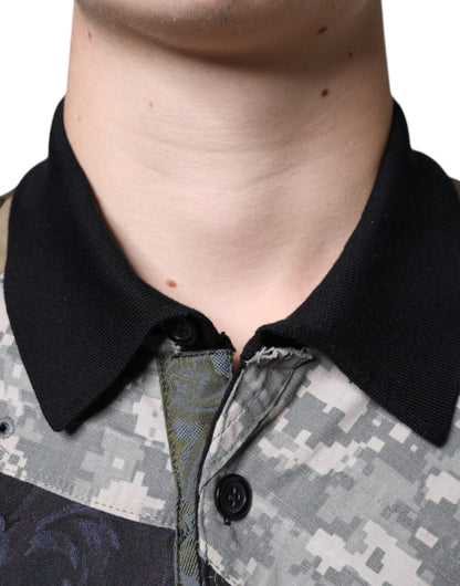 Dolce & Gabbana Multicolor Camouflage Patchwork Silk Polo T-shirt by Dolce & Gabbana