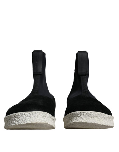Bottes mi-mollet Takeshi noires et blanches en néoprène Alexander McQueen