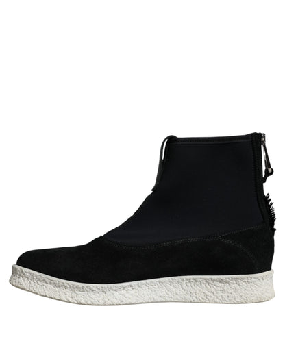 Bottes mi-mollet Takeshi noires et blanches en néoprène Alexander McQueen
