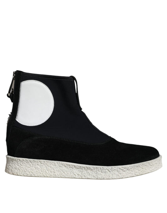 Bottes mi-mollet Takeshi noires et blanches en néoprène Alexander McQueen
