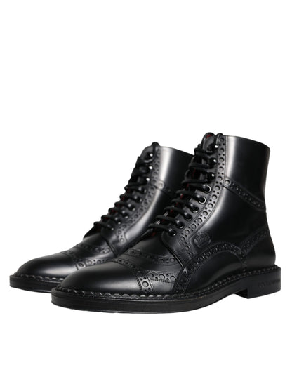 Bottes mi-mollet à lacets en cuir noir Dolce &amp; Gabbana