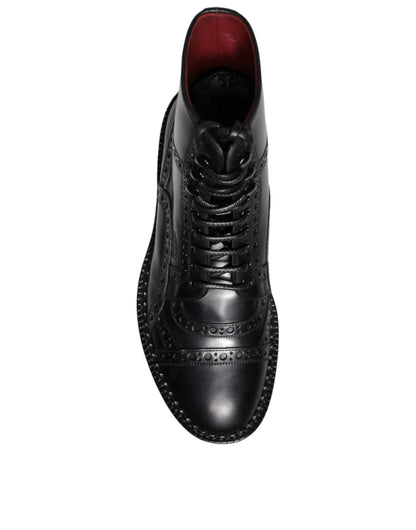 Bottes mi-mollet à lacets en cuir noir Dolce &amp; Gabbana