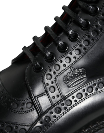 Bottes mi-mollet à lacets en cuir noir Dolce &amp; Gabbana
