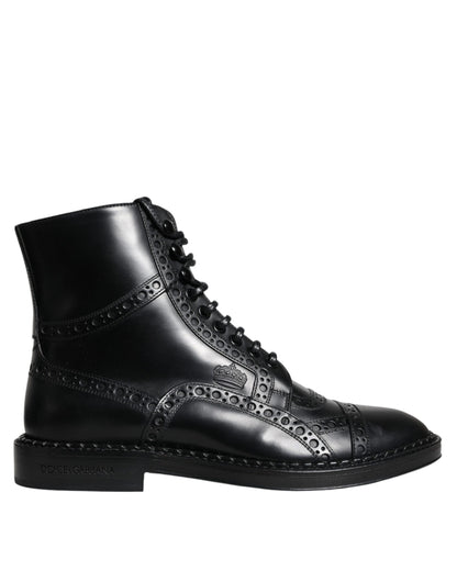 Bottes mi-mollet à lacets en cuir noir Dolce &amp; Gabbana