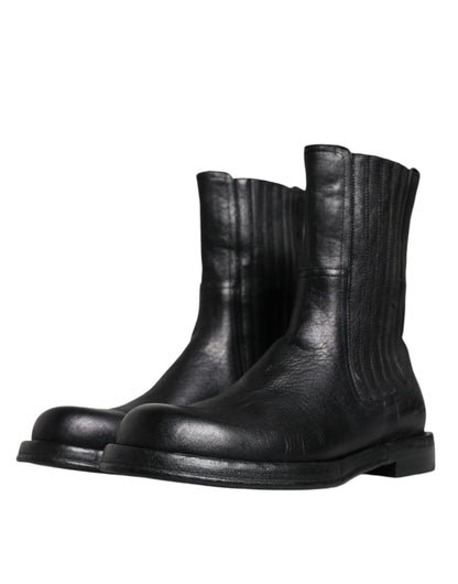 Bottes mi-mollet en cuir noir Dolce &amp; Gabbana