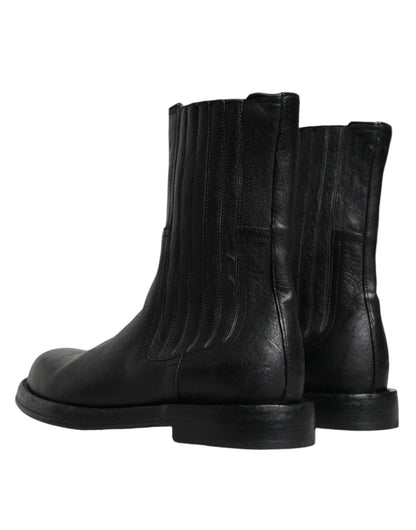Bottes mi-mollet en cuir noir Dolce &amp; Gabbana