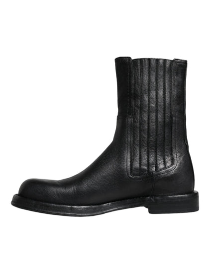 Bottes mi-mollet en cuir noir Dolce &amp; Gabbana