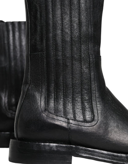 Bottes mi-mollet en cuir noir Dolce &amp; Gabbana